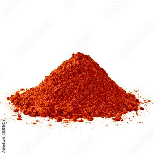 Powdered pimienta roja red pepper pile isolated on white background