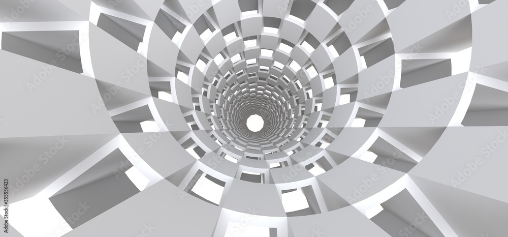 Fototapeta Long white tunnel as an abstract background for your design. 3d illusration.