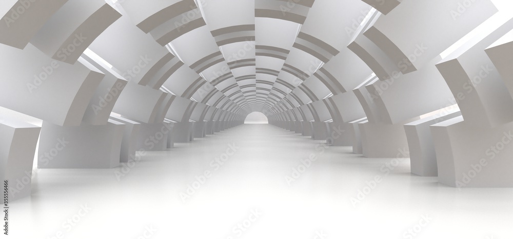 Fototapeta premium Long white tunnel as an abstract background for your design. 3d illusration.