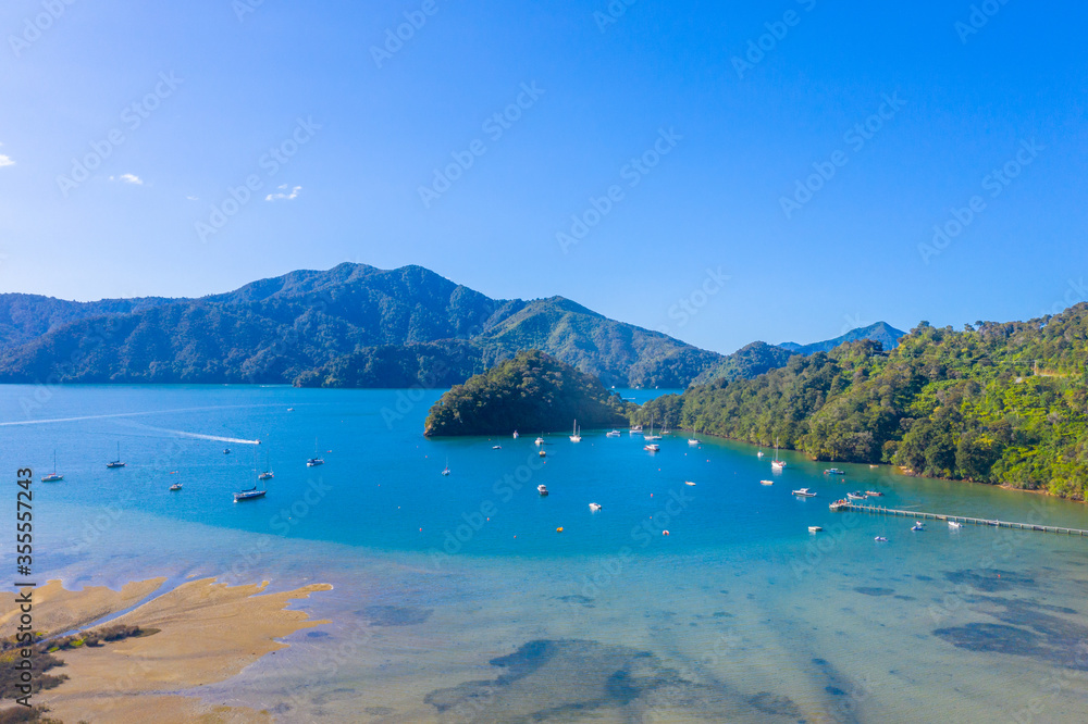 Fototapeta Ngakuta bay at Queen Charlotte sound at South Island of New Zeland