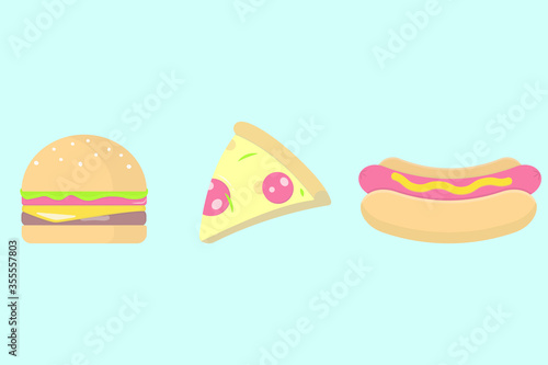 Street Fast Food, set of icons, pizza, burger, hot dog, vector, illustration 