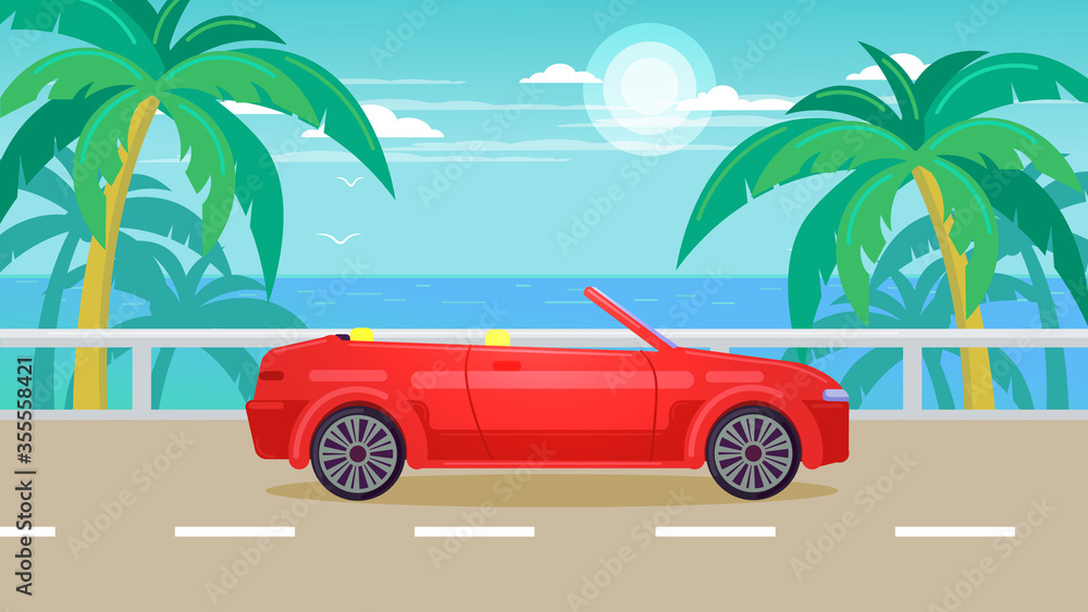 Vector scene of the road to the sea. Sea view.