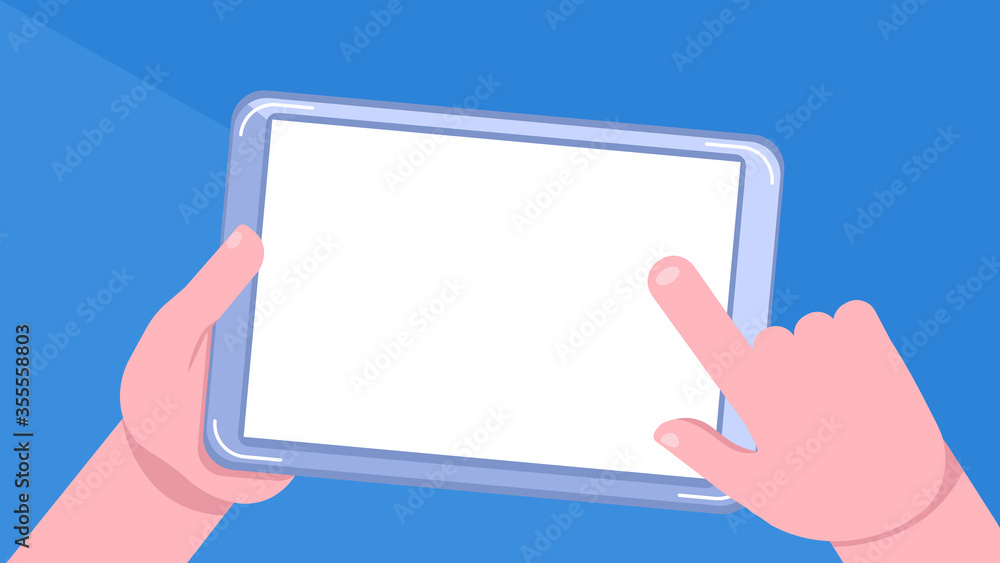 Tablet in hand. Use the tablet. Empty tablet computer screen. Tablet in hand. Use the tablet. Empty tablet computer screen.