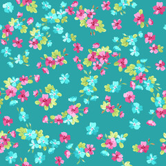 Fototapete Kleine Blumenmuster Bunte Heckenrosen Millefleurs Musterdesign  © evamarina