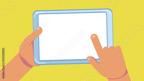 Tablet in hand. Use the tablet. Empty tablet computer screen.