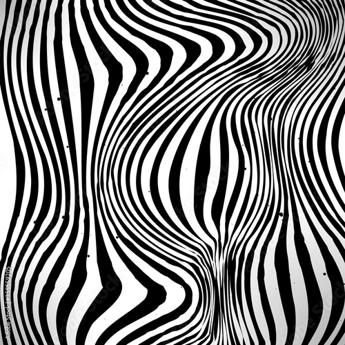 Black and white striped background. Abstract lined glitch pattern