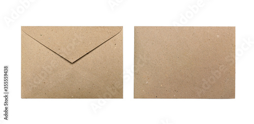 Front and back side of brown craft envelopes isolated on a white background photo