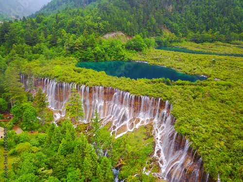 waterfall in the mountains Jiuzhai Valley National Park (九寨沟国家公园). lake