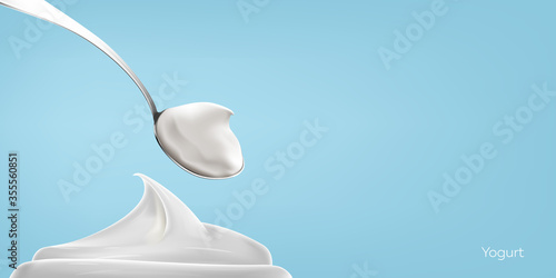 Natural greek yogurt in the spoon vector illustration