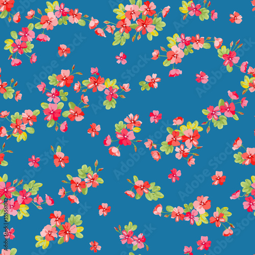 Flowery bright pattern in small-scale flowers. Calico millefleurs. Floral seamless background for textile, surface, fabric, wallpapers, print, gift wrap and scrapbooking, decoupage.