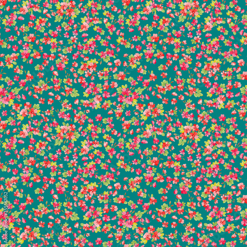 Seamless ditsy pattern in small cute wild flowers. Simple bouquets. Liberty style millefleurs. Floral background for textile, wallpaper, pattern fills, covers, surface, print, wrap, scrapbooking, deco