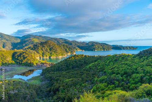 Canvas Print Aerial view of Torrent bay at Abel Tasman national park in New Zealand
