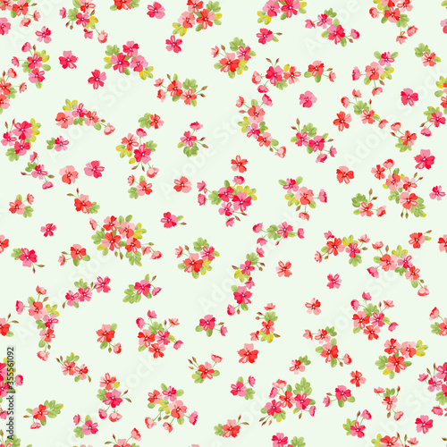 Seamless ditsy pattern in small cute wild flowers. Simple bouquets. Liberty style millefleurs. Floral background for textile, wallpaper, pattern fills, covers, surface, print, wrap, scrapbooking, deco