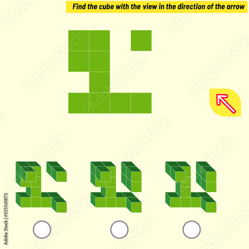 Find the cube with the view in the direction of the arrow. Intelligence questions  Visual intelligence test  iq test