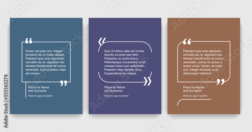 Quotes template set (3 variations) - wrame with creative quotation marks and place for text (message box) - vector typographic block or website element