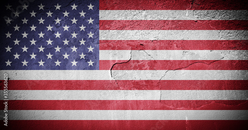 USA flag on cracked wall