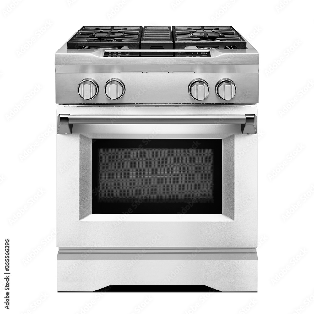 Single Gas Range Cooker Isolated on White Background. Front View of