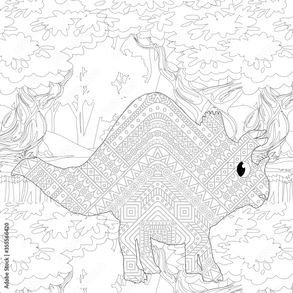 Naklejka premium Spinosaurus Dinosaur. Dino Coloring Pages. Animal coloring book pages for Adults.