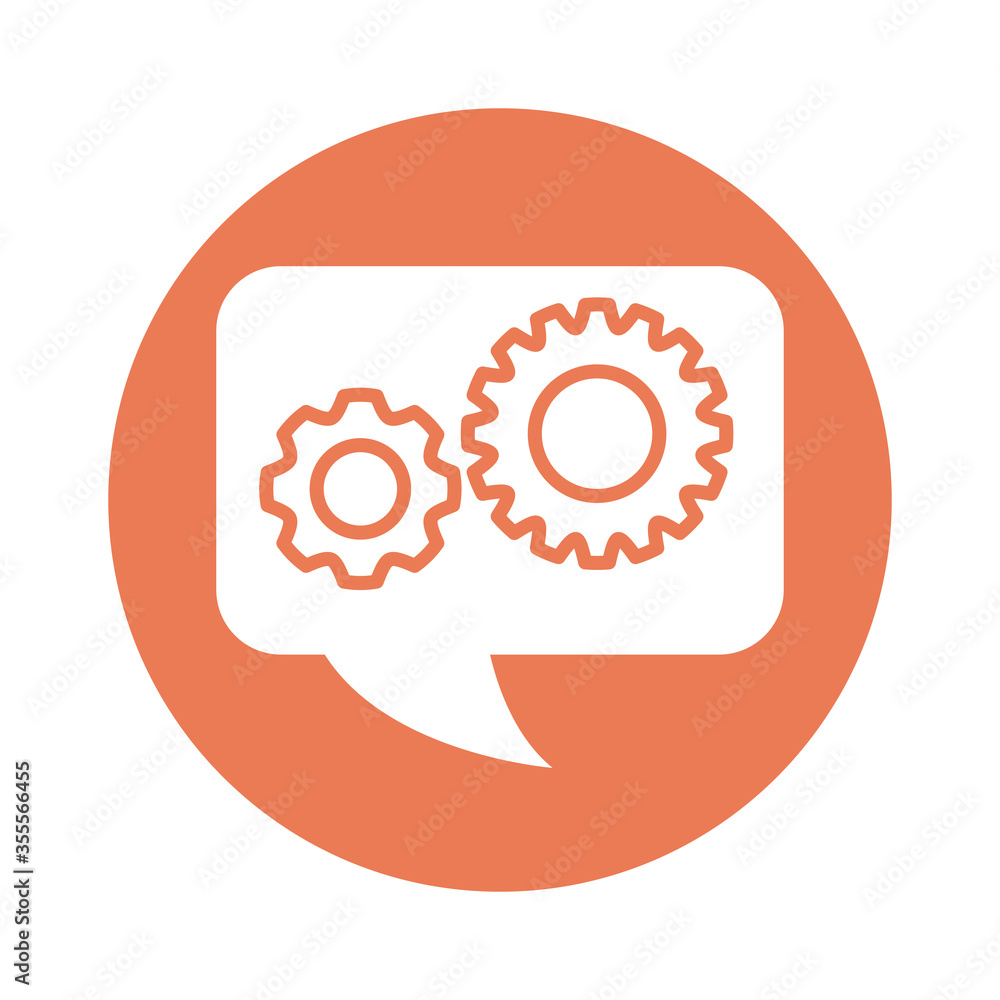 speech bubble with gears line style speech bubble with gears line style