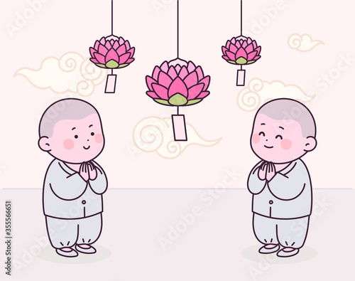 연등을 바라보는 동자스님들.