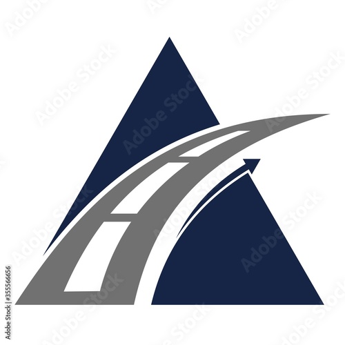 Isolated abstract highway elements in triangular logos, triangular shape of the logo with a path on a white background vector illustration - Vector