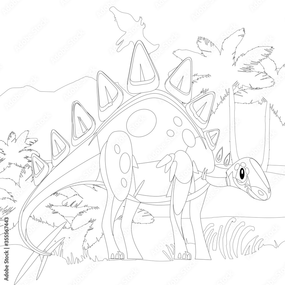 Spinosaurus Dinosaur. Dino Coloring Pages. Animal coloring book pages for Adults.