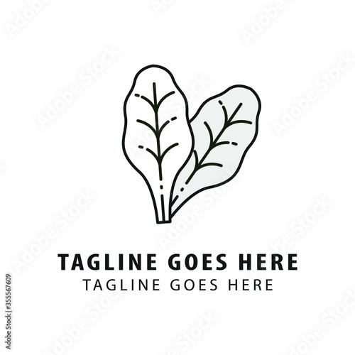 Spinach leaves illustration. Simple elegant style green leaves of spinach vegetable salad