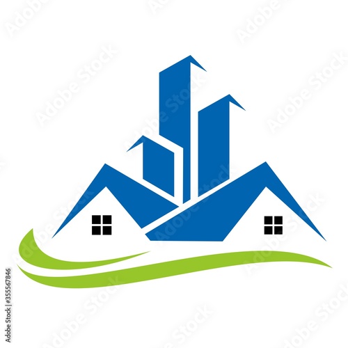 Vector symbol design for real estate company. Buildings abstract logo design template. Home icon idea. House silhouette. Construction sign. - Vector