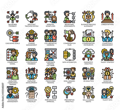 Set of talent management thin line and pixel perfect icons for any web and app project.