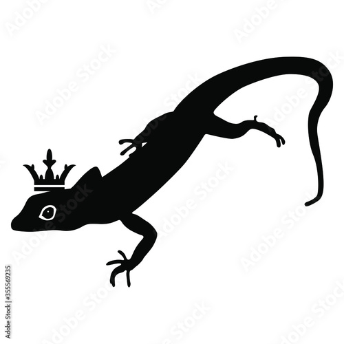 Isolated vector silhouette of a lizard in a royal crown.