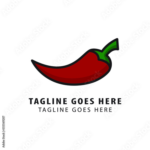 Chili pepper. Logo. Red vegetable with leaf. Isolated pepper on white background