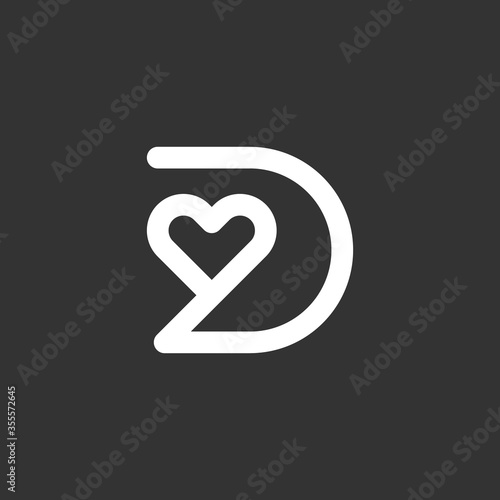 Letter D heart logo icon line art style design element template
