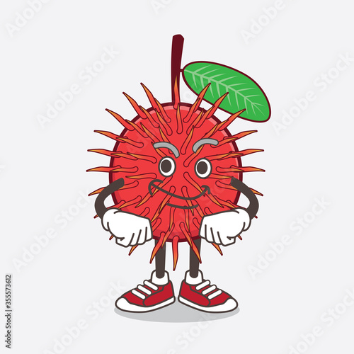 Rambutan Fruit cartoon mascot character with smirking face