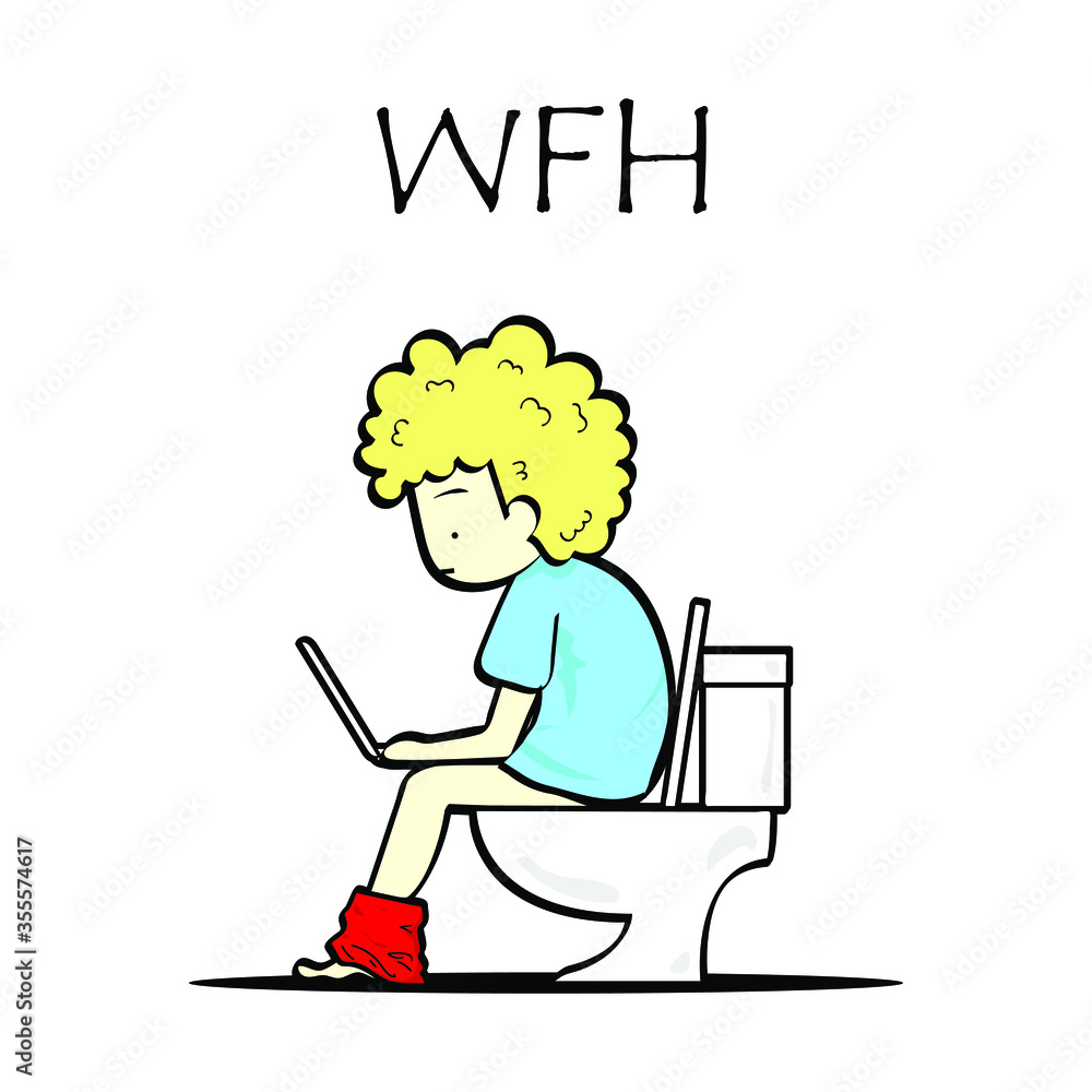 work from home in the toilet cartoon object, vector illustrator work from home in the toilet cartoon object, vector illustrator