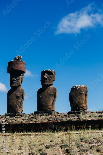 Chili. Easter island. Anakena beach- 12.02.2020: Statues of Moia