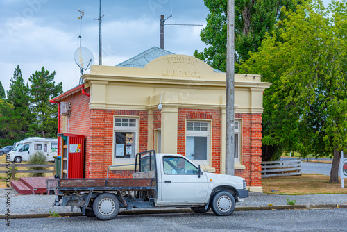 Fenton library at Ranfurly town situated on Central Otago Railway bicycle trail in New Zealand photo