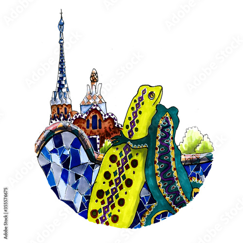 Photography Watercolor illustration of love in Barcelona