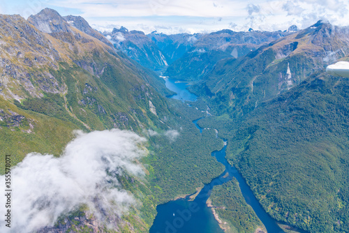 Aerial view of Milford sound in New Zealand