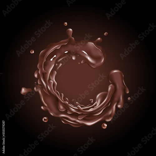 Liquid chocolate splash circle on a dark background