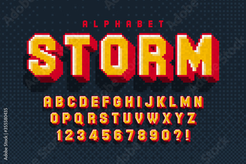 Pixel vector alphabet design, stylized like in 8-bit games.