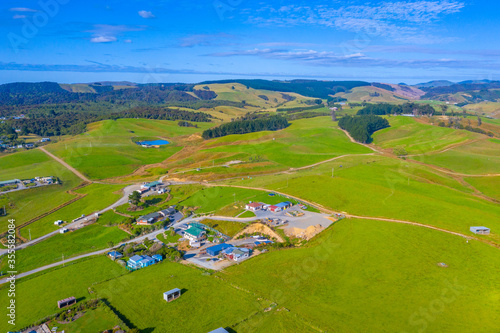 Green pastures at Caitlins region of New Zealand photo