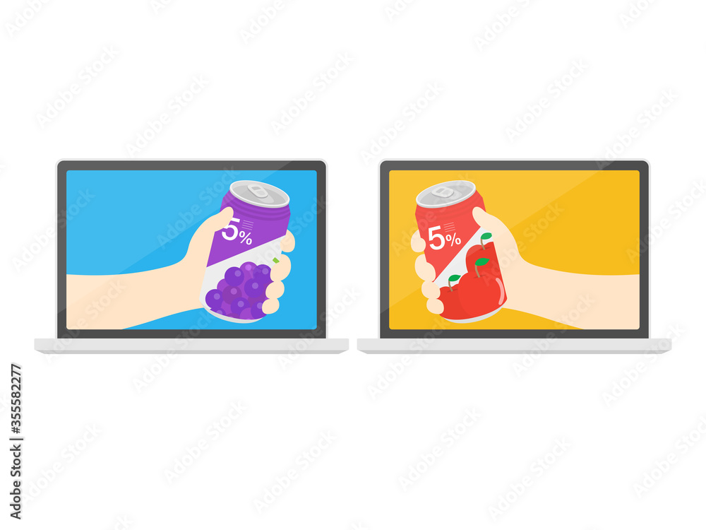 オンライン飲み会をするイラスト オンライン飲み会をするイラスト