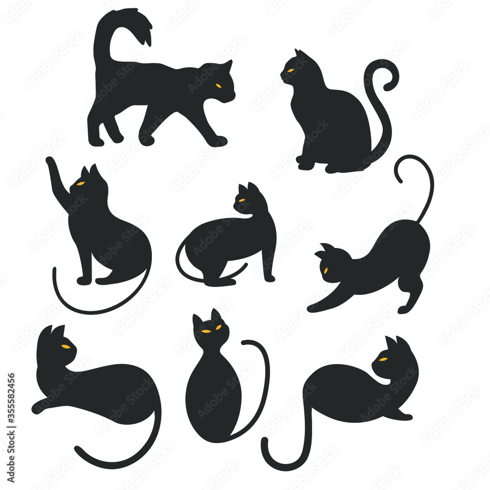lots of cats, Isolated On White Background in different poses