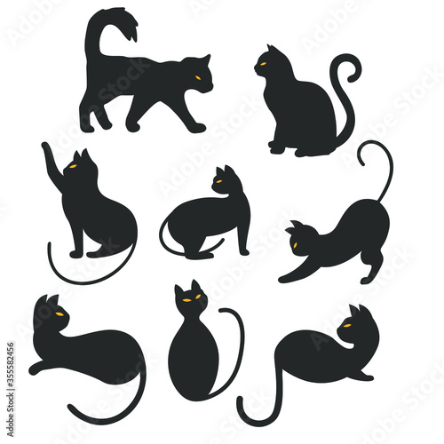 lots of cats  Isolated On White Background in different poses