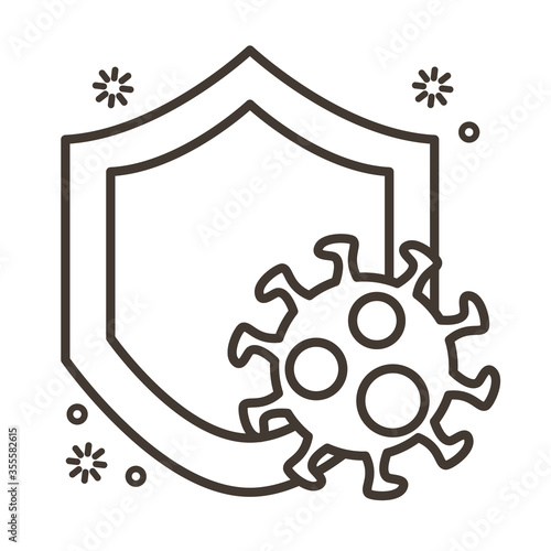 covid19 virus particle in shield line style