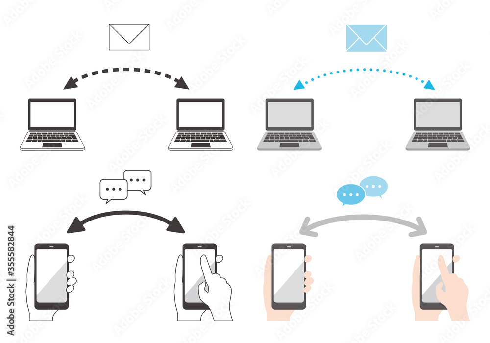 パソコンやメールでのやりとり 連絡のイラスト Stock Vector Adobe Stock