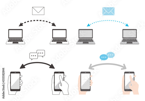 パソコンやメールでのやりとり、連絡のイラスト