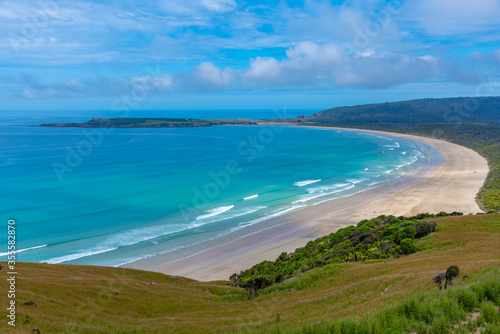 Aerial view of Tautuku beach in New Zealand photo