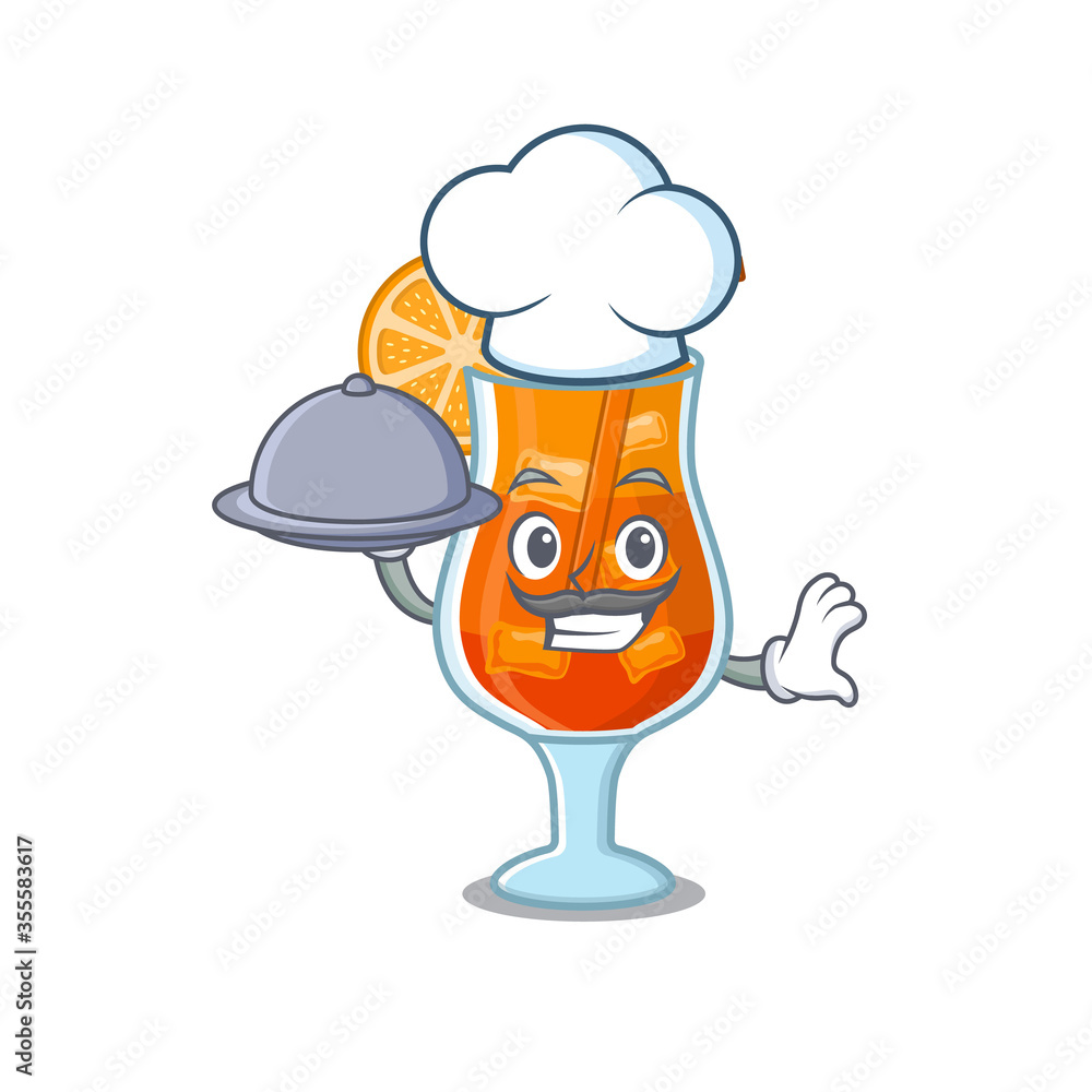 mascot design of mai tai cocktail chef serving food on tray mascot design of mai tai cocktail chef serving food on tray