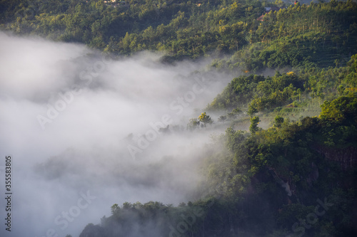 Fog on the mountain in Mangunan, Yogyakarta, Indonesia.